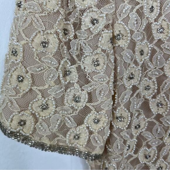 Vintage Stenay Beaded Pearl Ivory Floral Lace Dress Size 8 - Picture 4 of 12